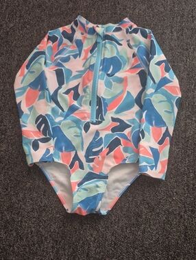 Old Navy Multicolor Tropical Leaf Rash Guard - Blue, Coral, Mint